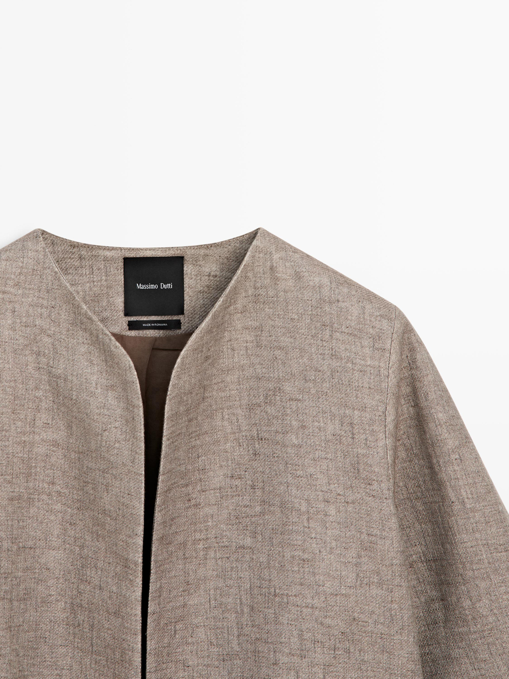 Massimo Dutti Короткая куртка из смесового льна, кротово-коричневый