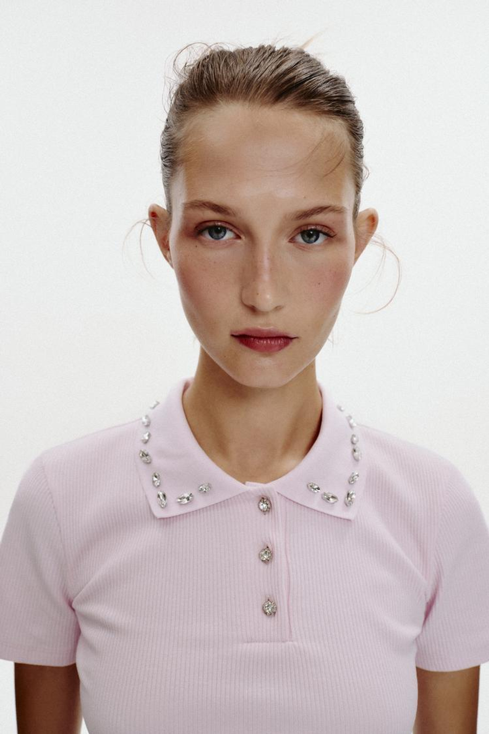 ZARA ПОЛО В РУБЧИК, РОЗОВЫЙ