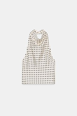 ZARA АТЛАСНЫЙ ТОП С ГОРЛОВИНОЙ ХАЛТЕР, БЕЛЫЙ/ЧЕРНЫЙ