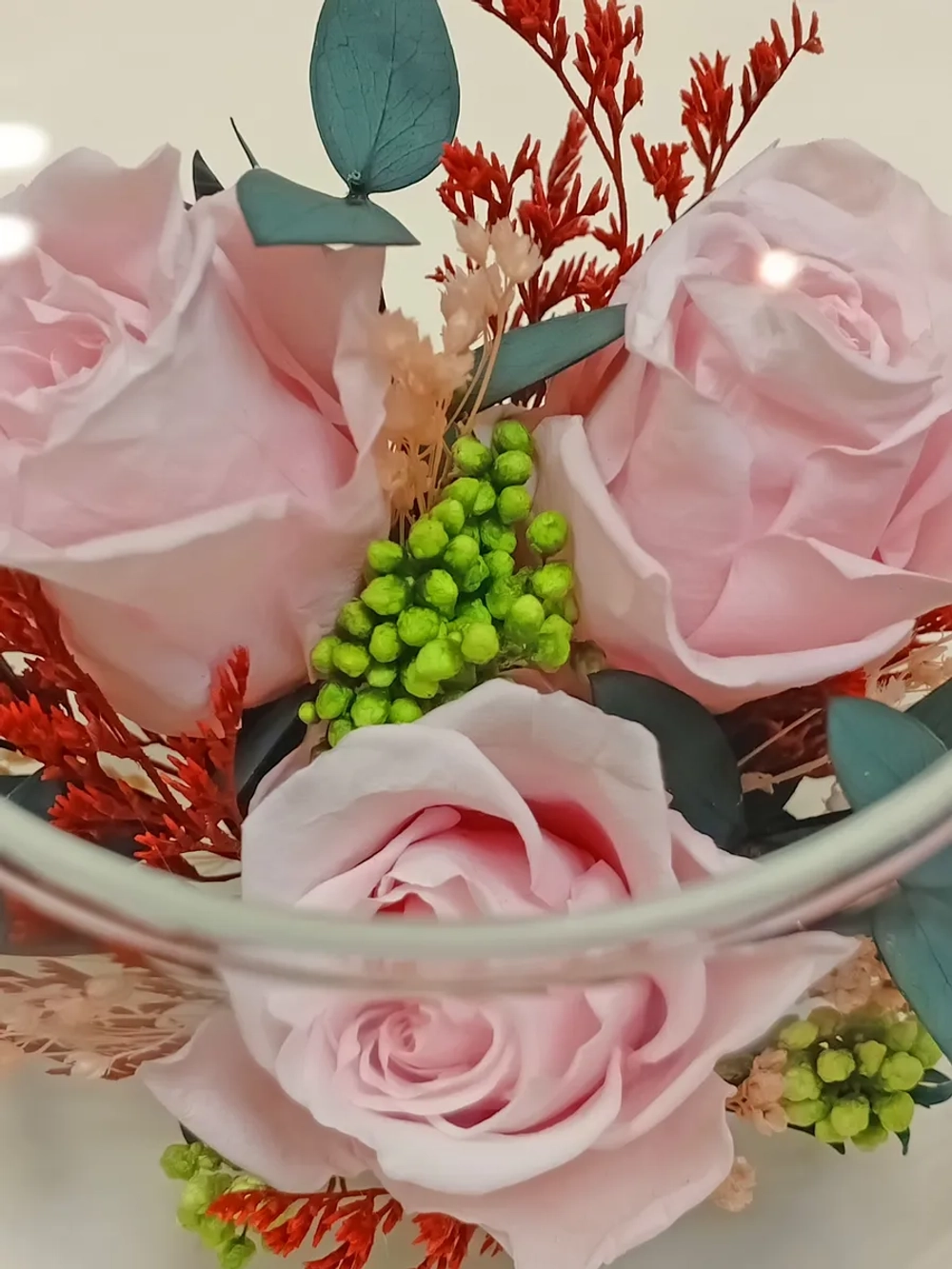 натуральные кустовые розы в стекле, вакуум