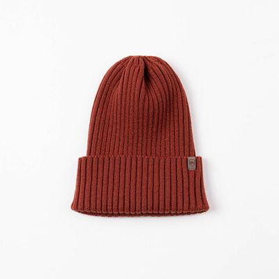 Turn-up beanie hat of blend yarn - Terracotta