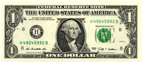 Банкнота США 1 доллар 2009 год - H 49245992 B (Сент Луис). AUNC