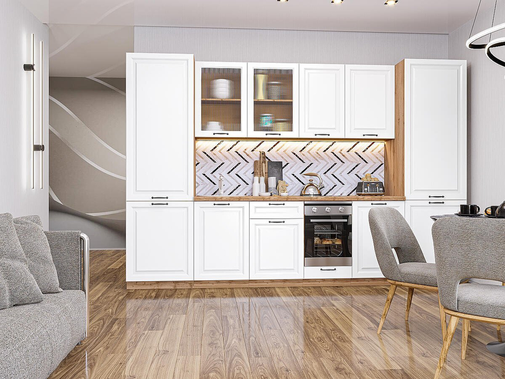 Прямая модульная кухня Ницца Royal-01 Blanco - Дуб Вотан 2140*3150*600