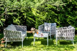 "Диего" лаунж-зона 4-местная плетеная из роупа (веревки), каркас алюминиевый белый, роуп бежевый