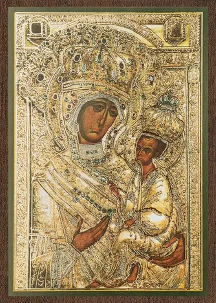 Икона БМ "Тихвинская" в ризе, 6х9 на МДФ-6