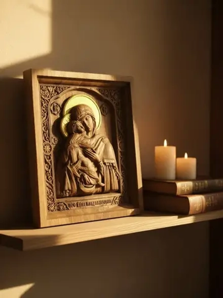 Освященная Владимирская икона Божией Матери из дуба малая