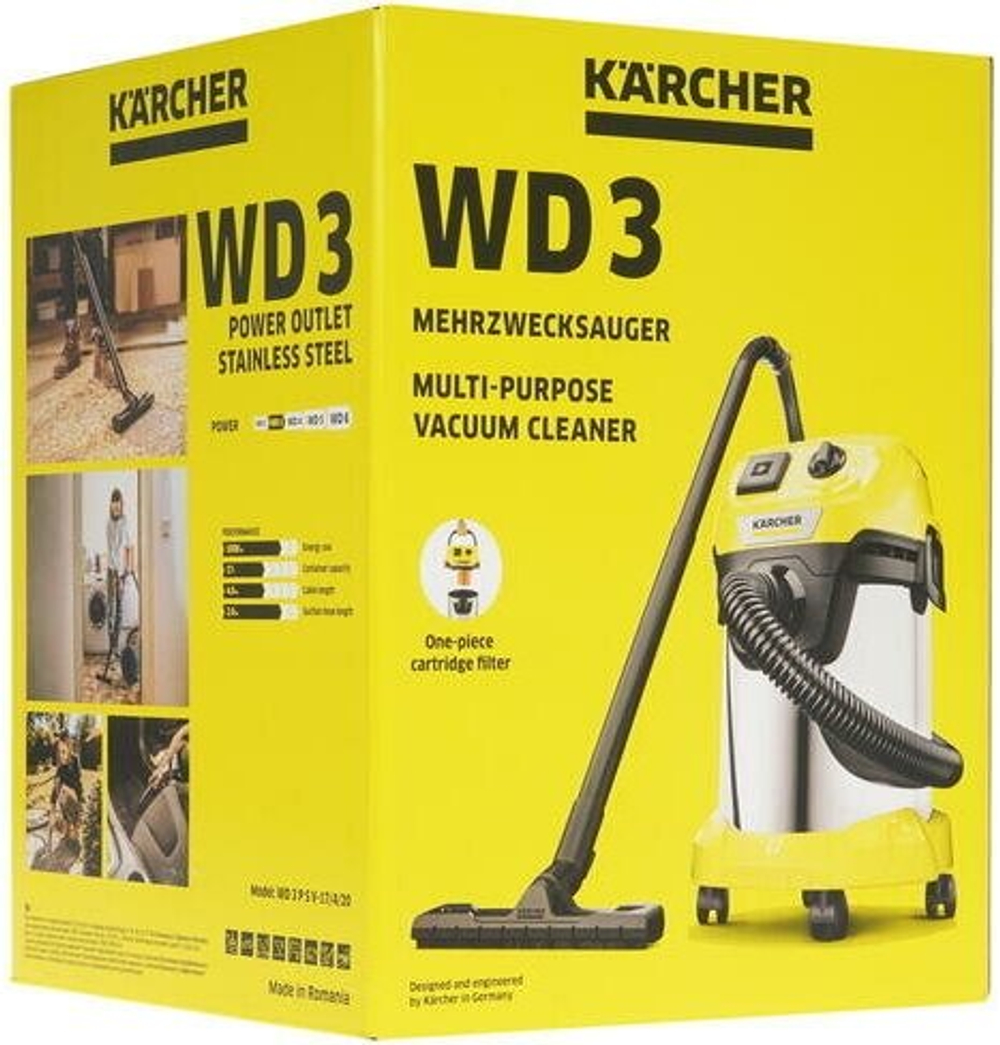 Хозяйственный пылесос KARCHER WD 3 P S V-17/4/20 (YSY) *EU 1000 Вт,17 л,шланг 2 м (1.628-190.0)