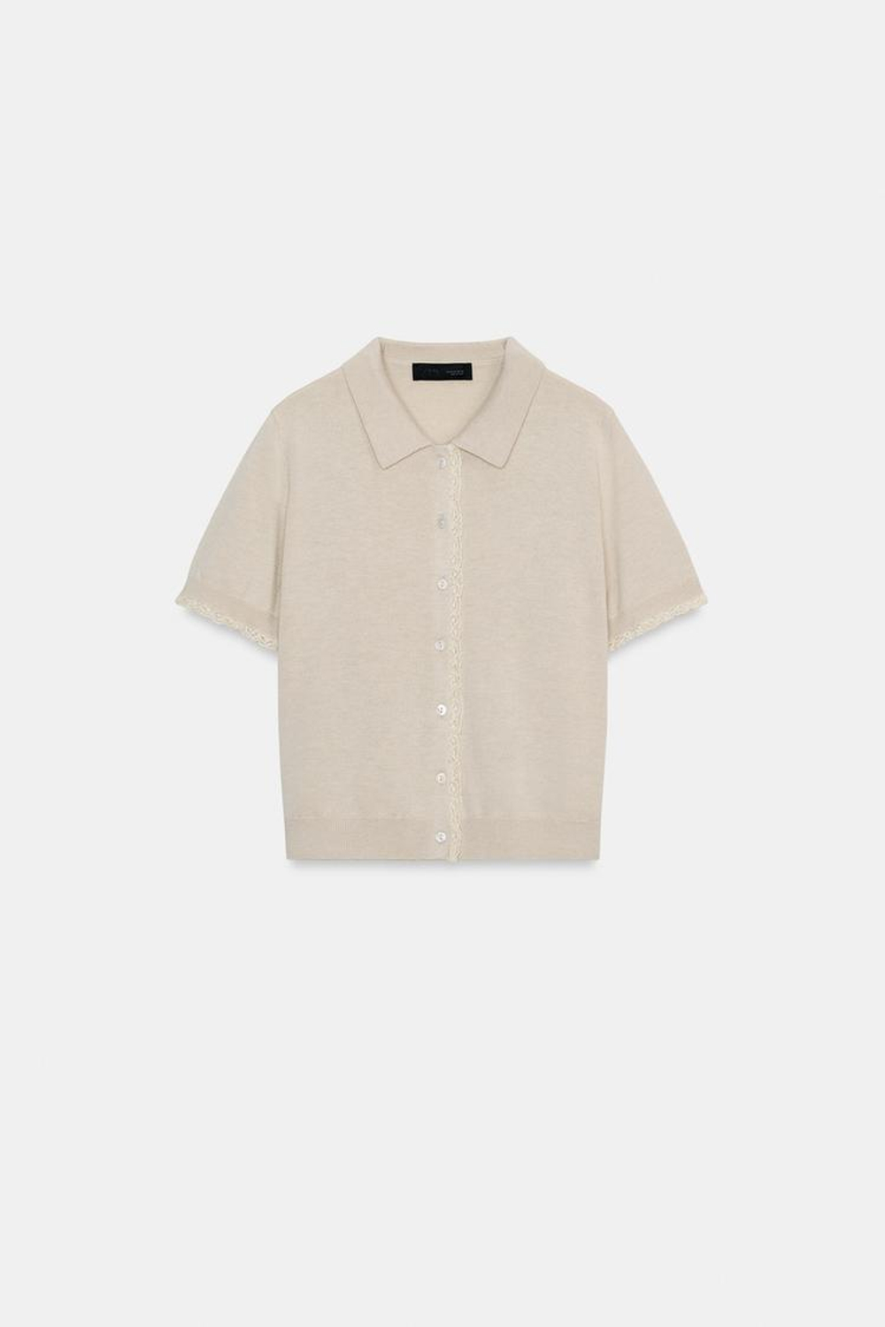 ZARA КАРДИГАН С КОРОТКИМИ РУКАВАМИ И КРУЖЕВОМ, СЕРО-ДЫМЧАТЫЙ