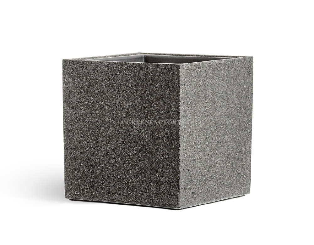 Кашпо TREEZ Effectory - Stone - Куб - Тёмно-серый камень