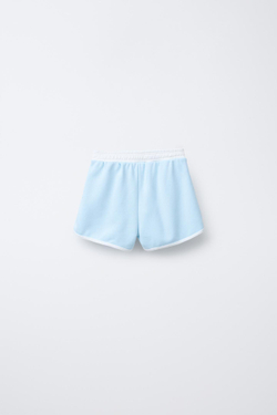 ZARA ШОРТЫ В СТИЛЕ ПРЕППИ ИЗ МЯГКОЙ ТКАНИ, ГОЛУБОЙ