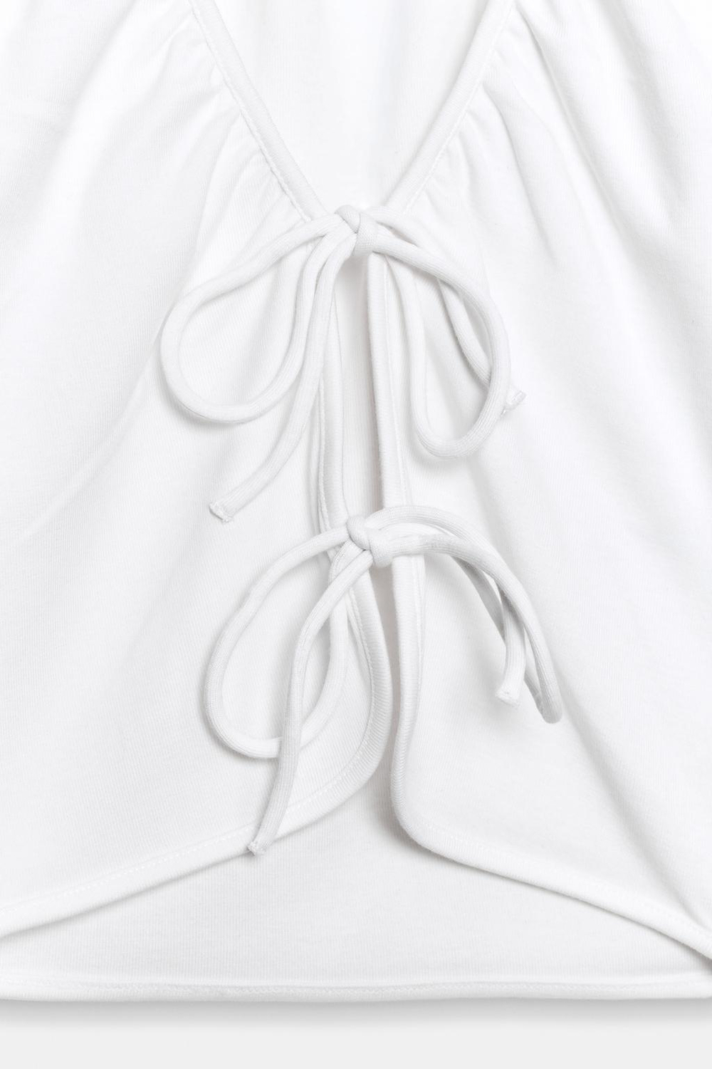 ZARA КРОП-ТОП С БАНТАМИ, БЕЛЫЙ