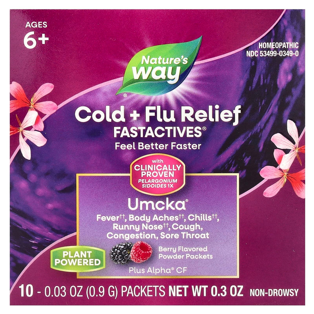 Nature's Way, Umcka®, средство от простуды и гриппа Fastactives®, для детей от 6 лет, ягоды, 10 пакетиков по 0,9 г (0,03 унции)