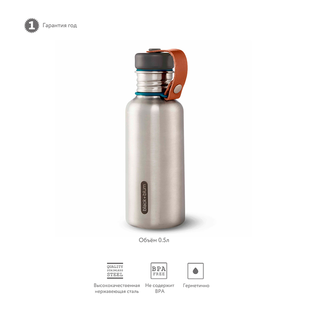 Фляга black+blum, water bottle, 500 мл, серо-бирюзовая