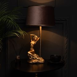 Настольная лампа Девушка на камне Бронза с абажуром Тюсо Кофе