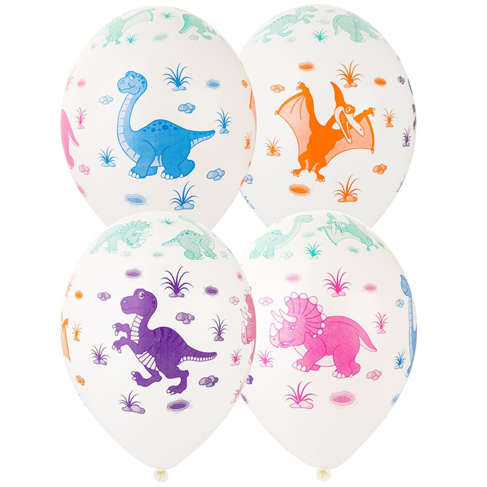 Шар латексный 35см Динозаврики (Белый)