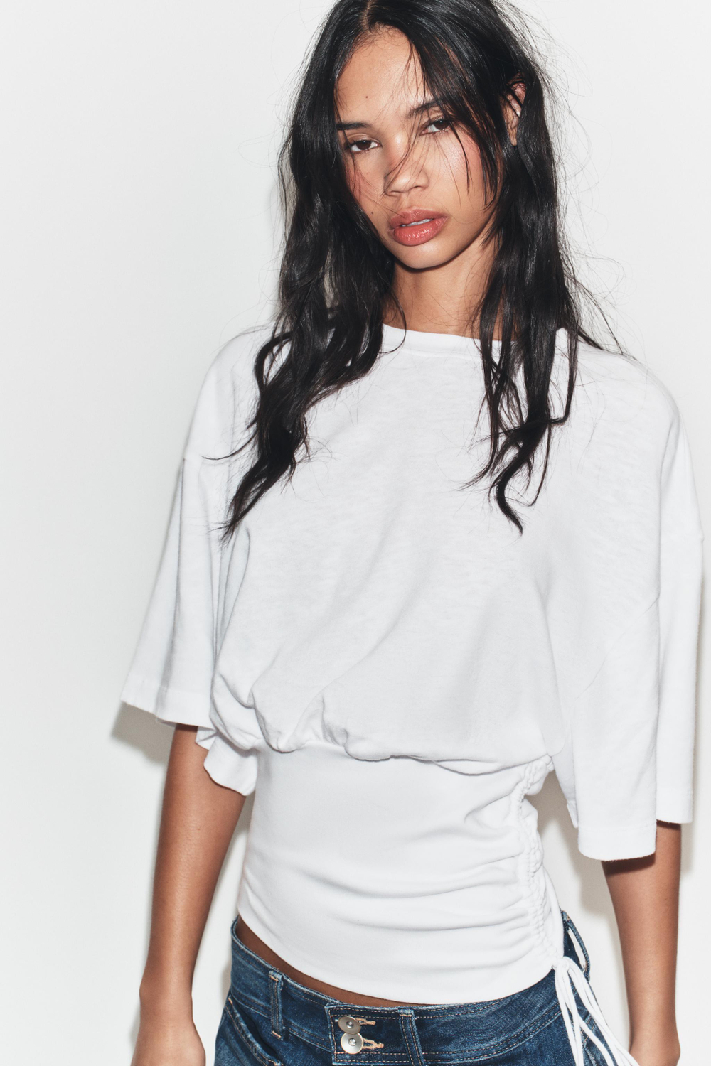 ZARA ТОП ИЗ ФЛАМЕ С ПОЯСОМ, БЕЛЫЙ