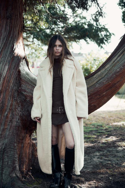 ZARA ШУБА ИЗ ИСКУССТВЕННОЙ ОВЧИНЫ, ЖЕЛТОВАТО-БЕЛЫЙ