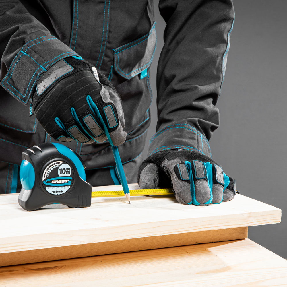 Рулетка "Schlagfest",10 м x 25 мм,магнитный обрезиненный зацеп,двусторонняя шкала,автоматическая фиксация Gross