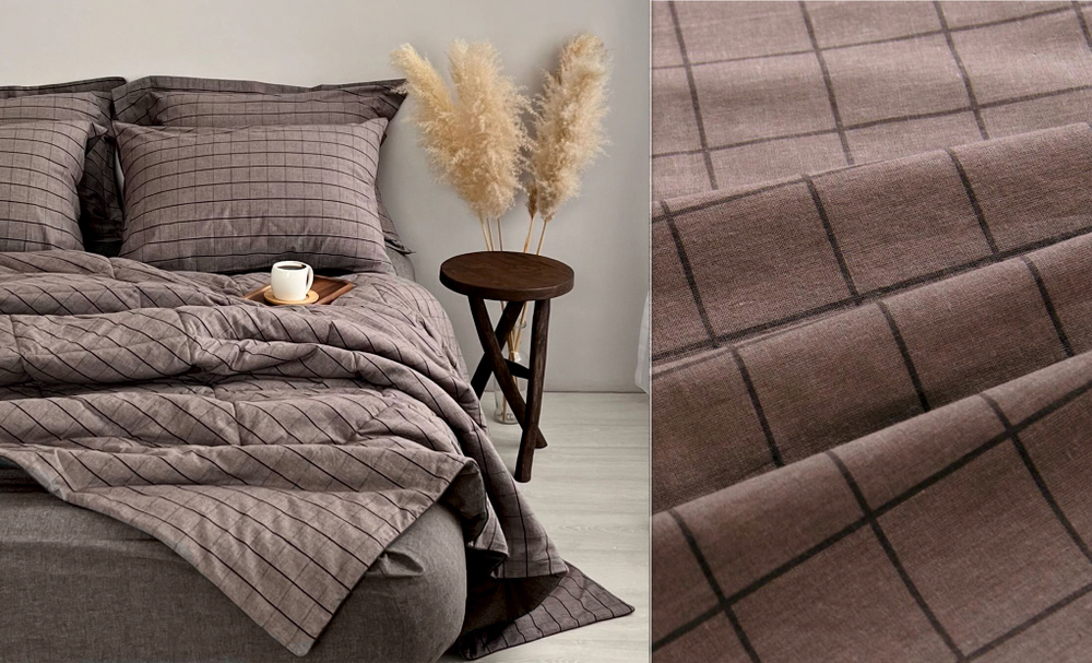 КПБ 1.5 сп ВАРЕНЫЙ ХЛОПОК "Клетка шоколад"