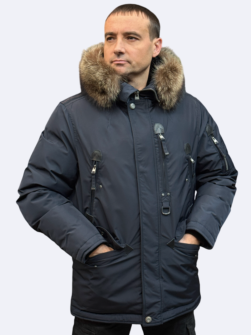 Пуховик зимний синий