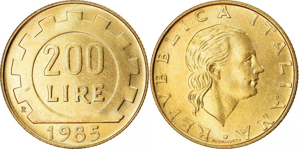 Италия 200 лир, 1977-2001 Шестерня XF