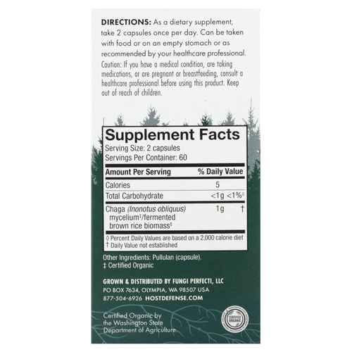 Host Defense, Грибы, чага, 120 капсул (0,5 г в 1 капсуле)