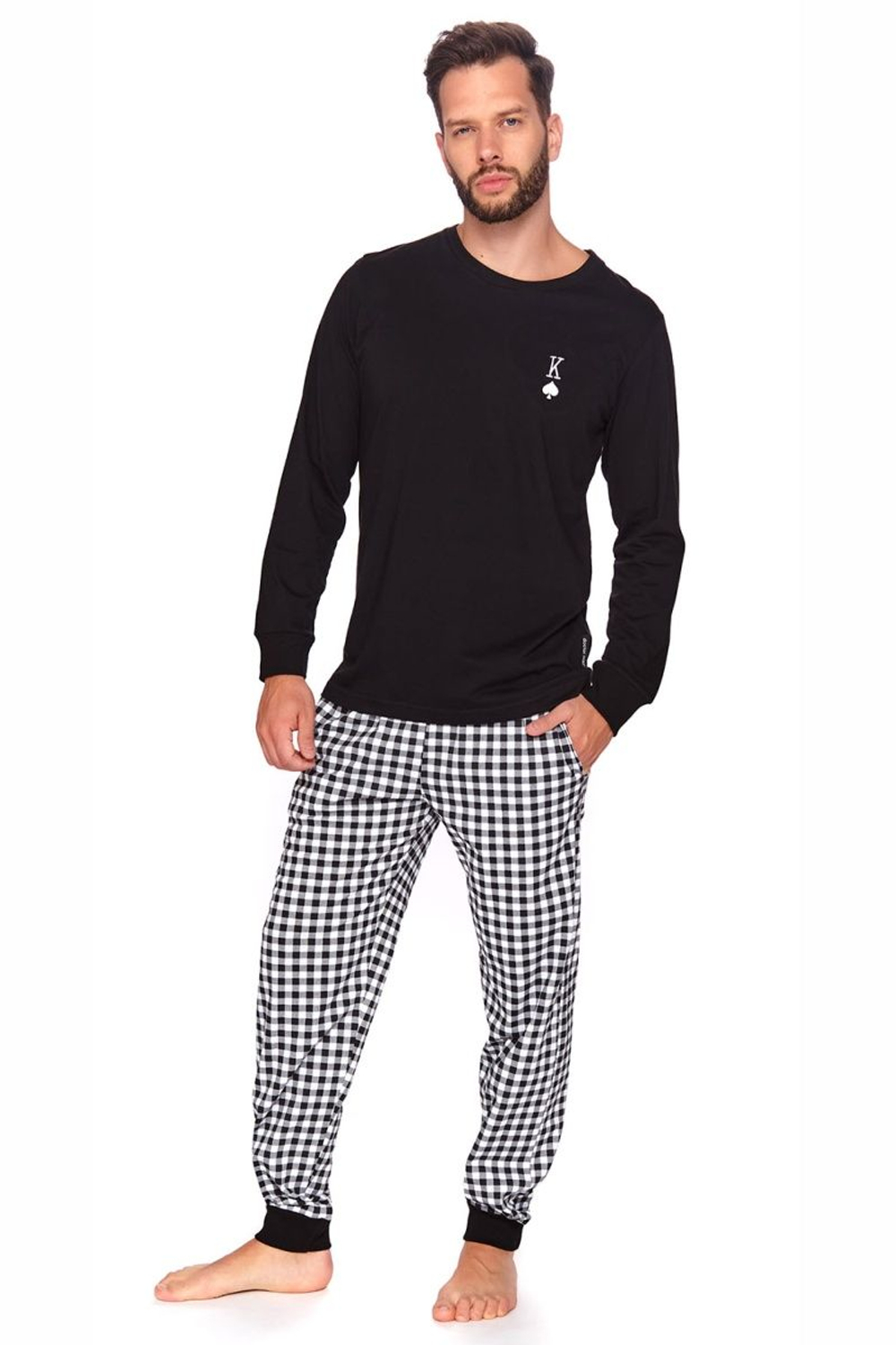 Оригинальная пижама с карточным принтом (Размер: XL) (Цвет: черный с белым)