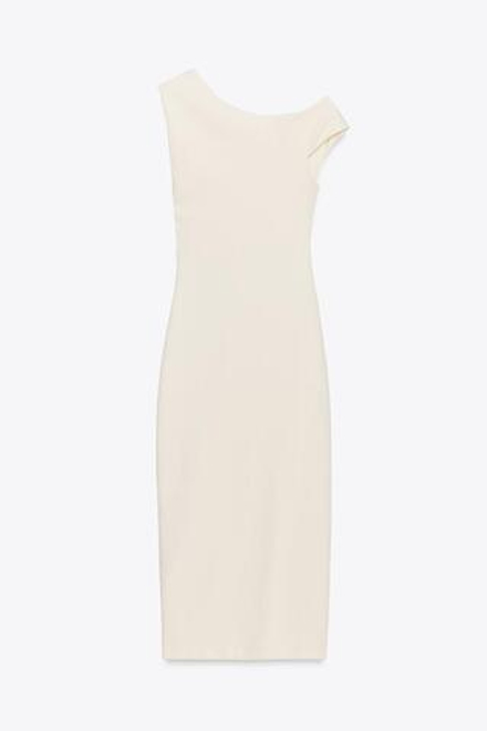 ZARA ПЛАТЬЕ МИДИ СО СБОРКАМИ, ЭКРЮ
