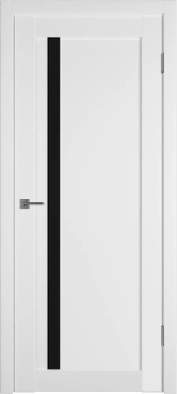 Межкомнатная дверь Emalex 34 цвет Emalex Ice (белый матовый, без текстуры Soft), стекло черное BLACK GLOSS