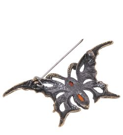 AM-4054 Брошьк «Бабочка Император» (латунь, янтарь)