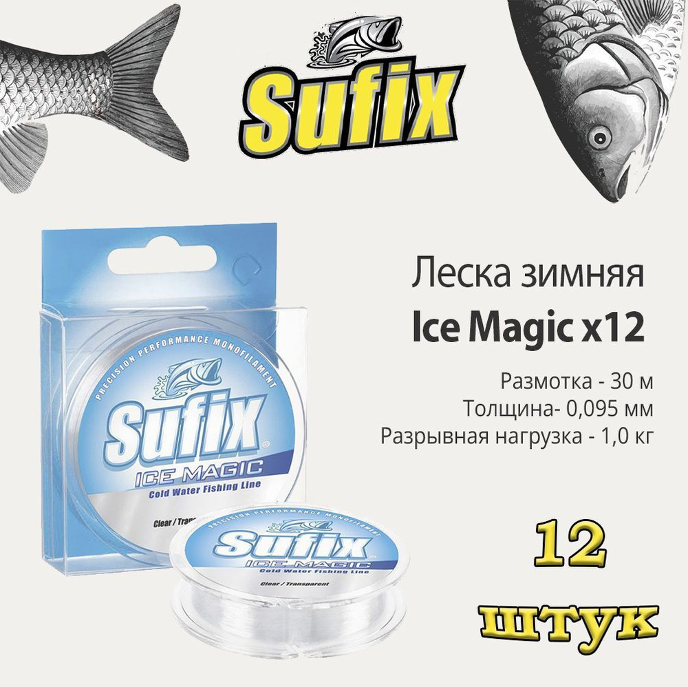 Леска для рыбалки SUFIX Ice Magic прозрачная 30м 0.095мм 1кг (1 штука)