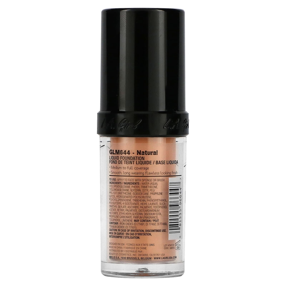 L.A. Girl, PRO.coverage HD Illuminating Foundation, GLM644 Natural, 28 мл (0,95 жидк. унц.)