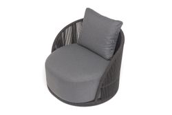 "Монтелла" кресло плетеное из роупа, каркас алюминий темно-серый (RAL7024) муар, роуп темно-серый круглый, ткань темно-серая 027