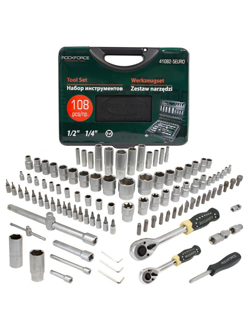 Набор инструмента 108пр.1/4''&amp;1/2''(6гр.)(4-32мм) RockForce##Rock FORCE RF-41082-5EURO