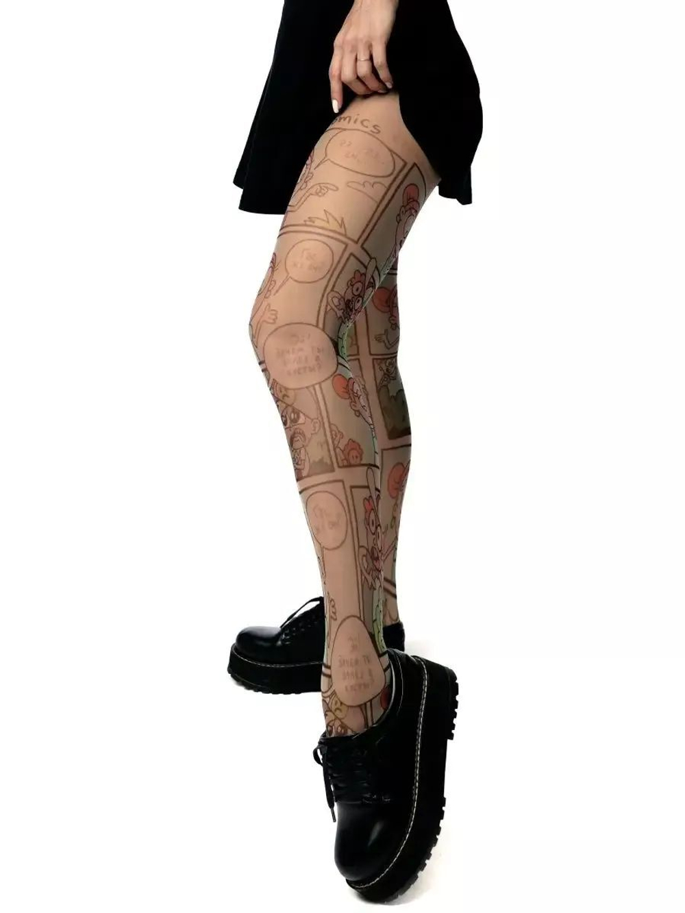 Молодежные колготки с принтом в виде комиксов (Размер: S-M-L) (Цвет: бежевый)