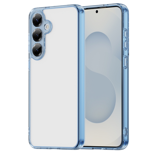 Усиленный чехол прозрачный для Samsung Galaxy S25+ и S24+, мягкие рамки синего цвета с жесткой крышкой