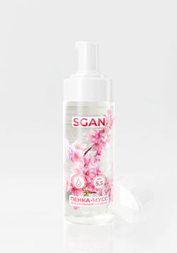 Пенка-мусс для интимной гигиены SGAN с пребиотическим эффектом, ultra-мягкая с pH 3.8–4.5 для чувствительной зоны, био-пенка для ежедневного ухода с защитой естественной микрофлоры с успокаивающим эффектом, защитой микрофлоры, 150 мл