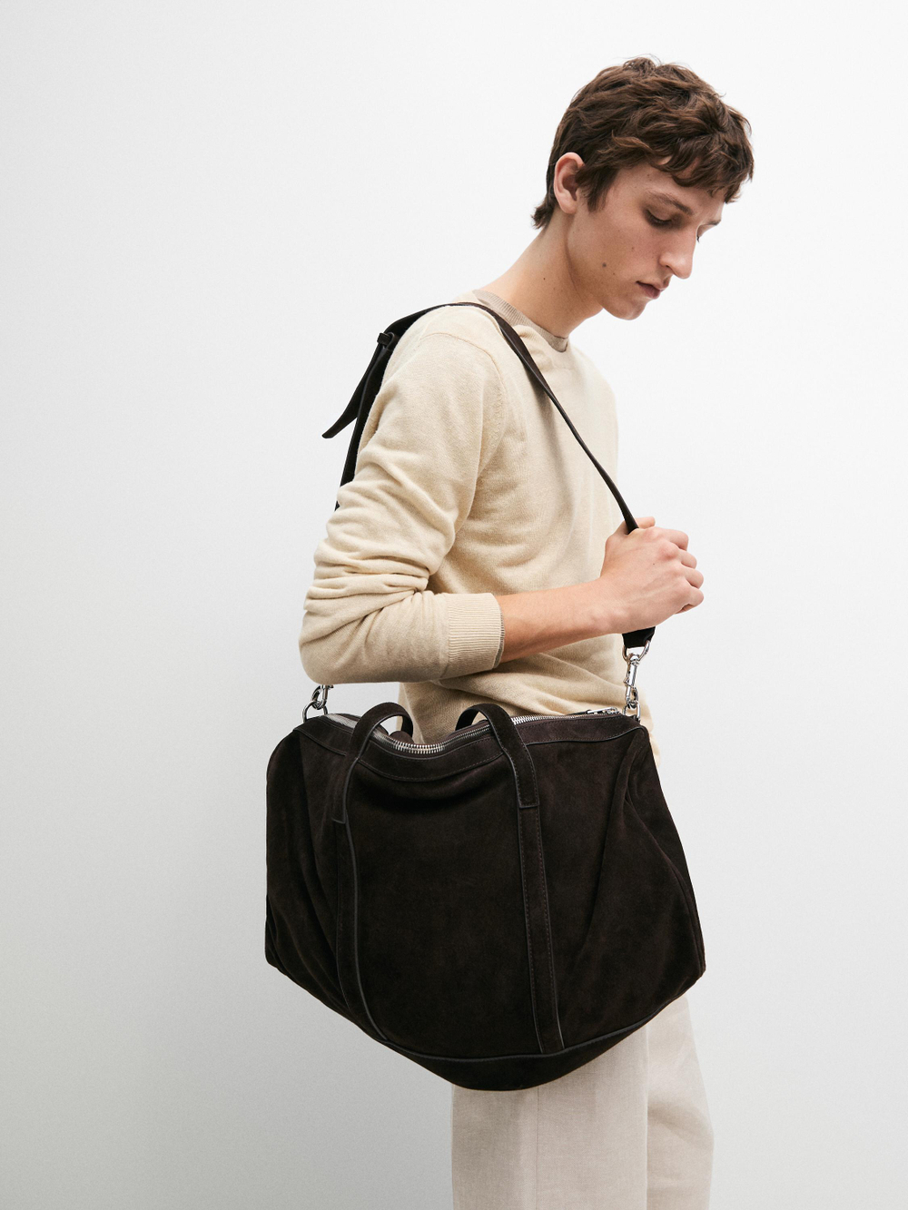 Massimo Dutti Вязаный льняной свитер с круглым вырезом, ванильный