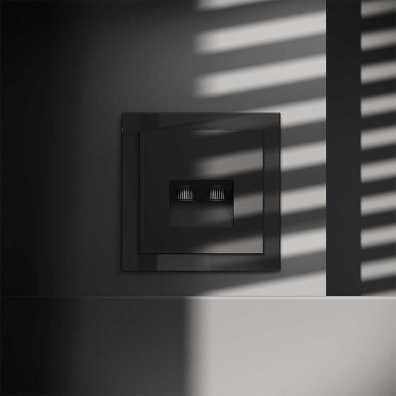 Розетка компьютерная встраиваемая Voltum S70 двойная RJ45+RJ45 кат.6, (черный матовый) VLS060208