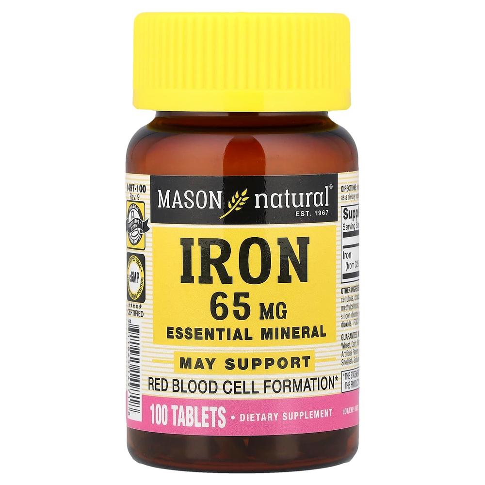 Mason Natural, железо, 65 мг, 100 таблеток