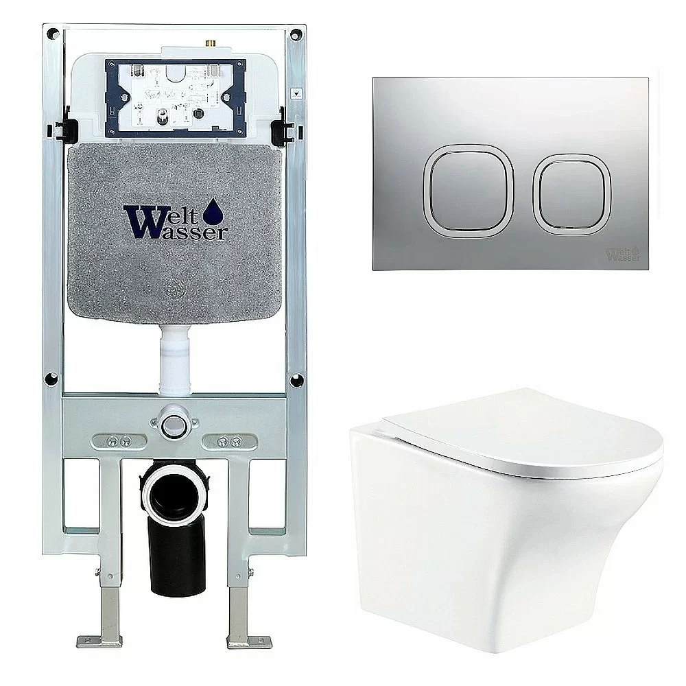 Унитаз с инсталляцией WeltWasser AMBERG 497 ST + ODENBACH 004 GL-WT + AMBERG RD-CR