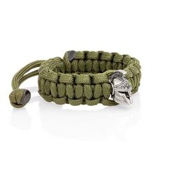 Браслет с шармом Спартанский шлем из мельхиора - зеленый паракорд