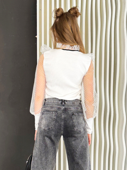 Блузка школьная для девочки с длинным рукавом белая