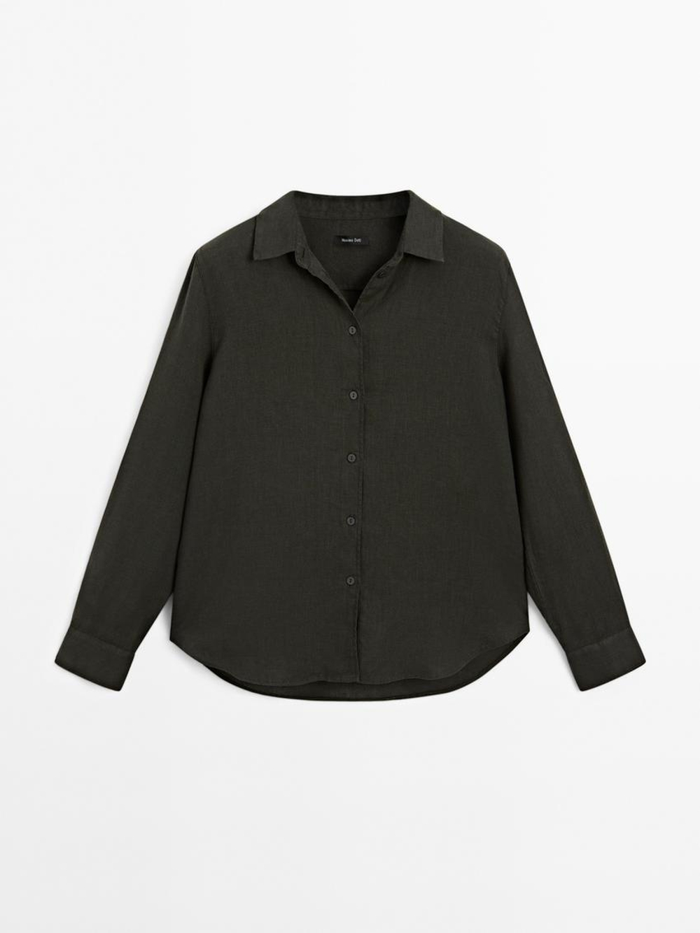 Massimo Dutti Рубашка из струящегося 100% льна, темно-зеленый