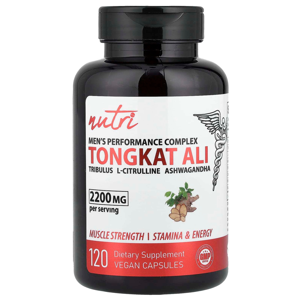 Nutri, Tongkat Ali, комплекс для повышения результативности тренировок для мужчин, 120 веганских капсул