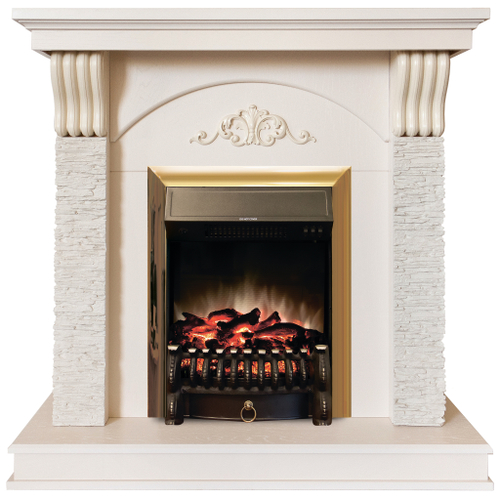 Каминокомплект Real Flame Corfino WT с очагом Fobos Lux Brass