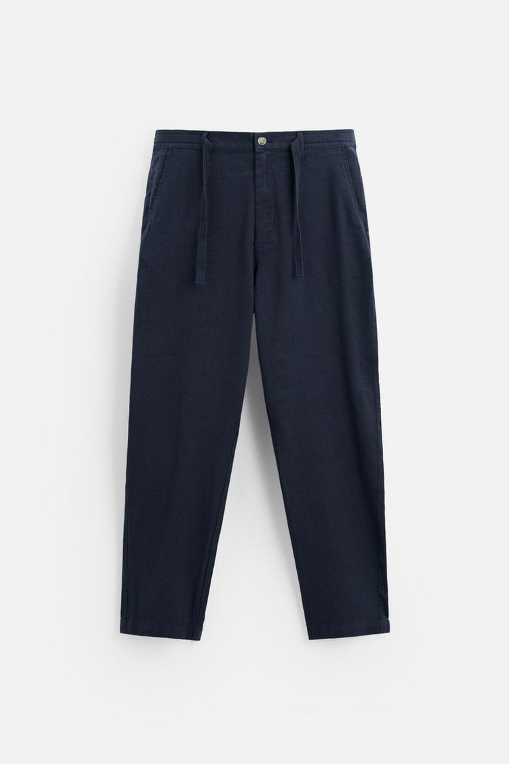 ZARA БРЮКИ RELAXED FIT ИЗ ХЛОПКА И ЛЬНА, МОРСКОЙ СИНИЙ