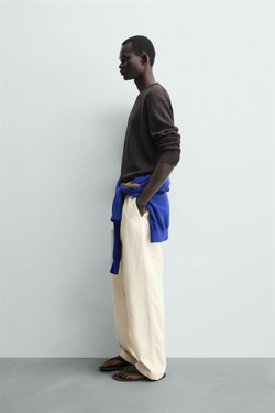 ZARA СВИТЕР ИЗ ХЛОПКА И ЛЬНА, КОРИЧНЕВЫЙ