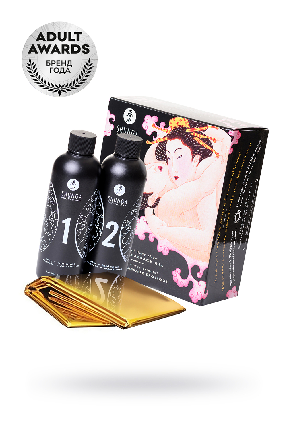 Массажный гель Shunga «Шампанское и клубника» серии «Контактный восточный массаж» 2х225 мл.