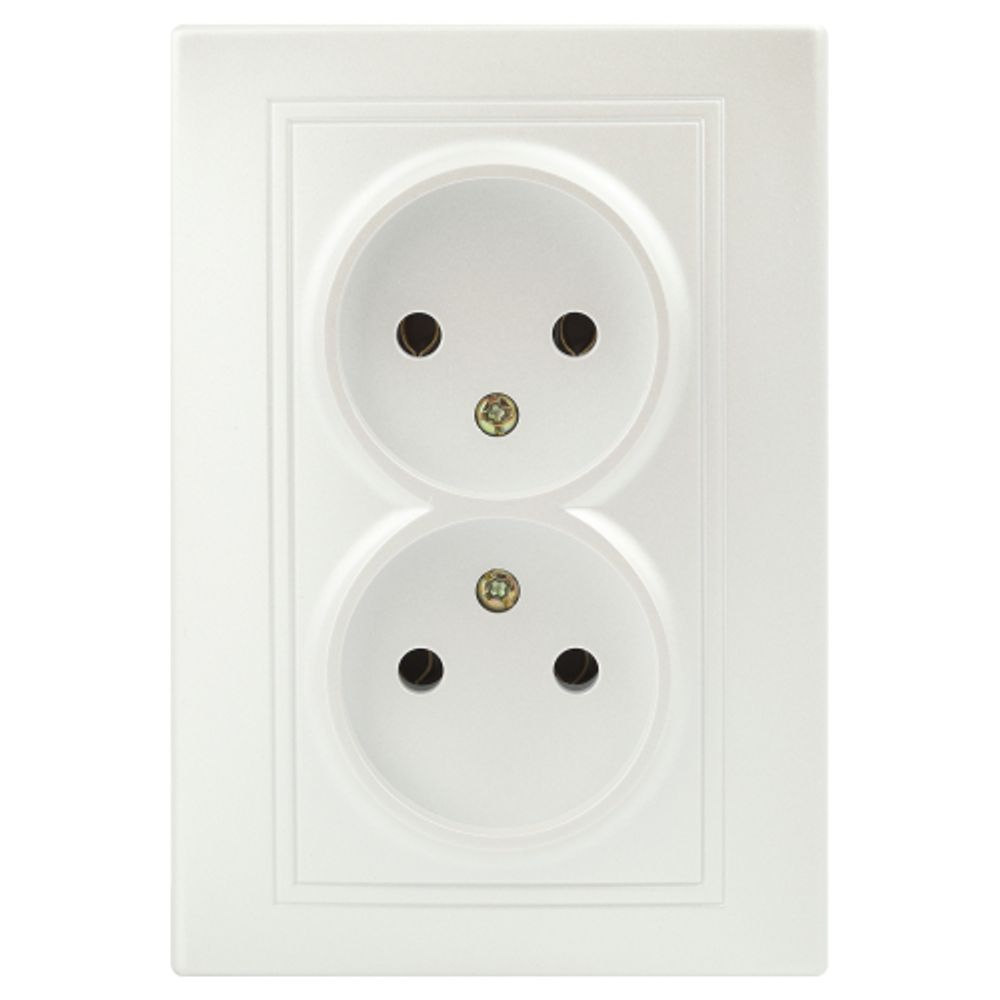 Розетка Intro Plano 1-204-06 без заземления двойная 2х2P, 16А-250В, IP20, СУ, перламутр